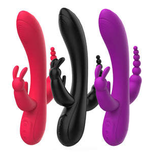 12 speed Three Head Vibration Rabbit Vibrator Triple Clitoral Stimulaor G Spot Massage sex toys (Black)