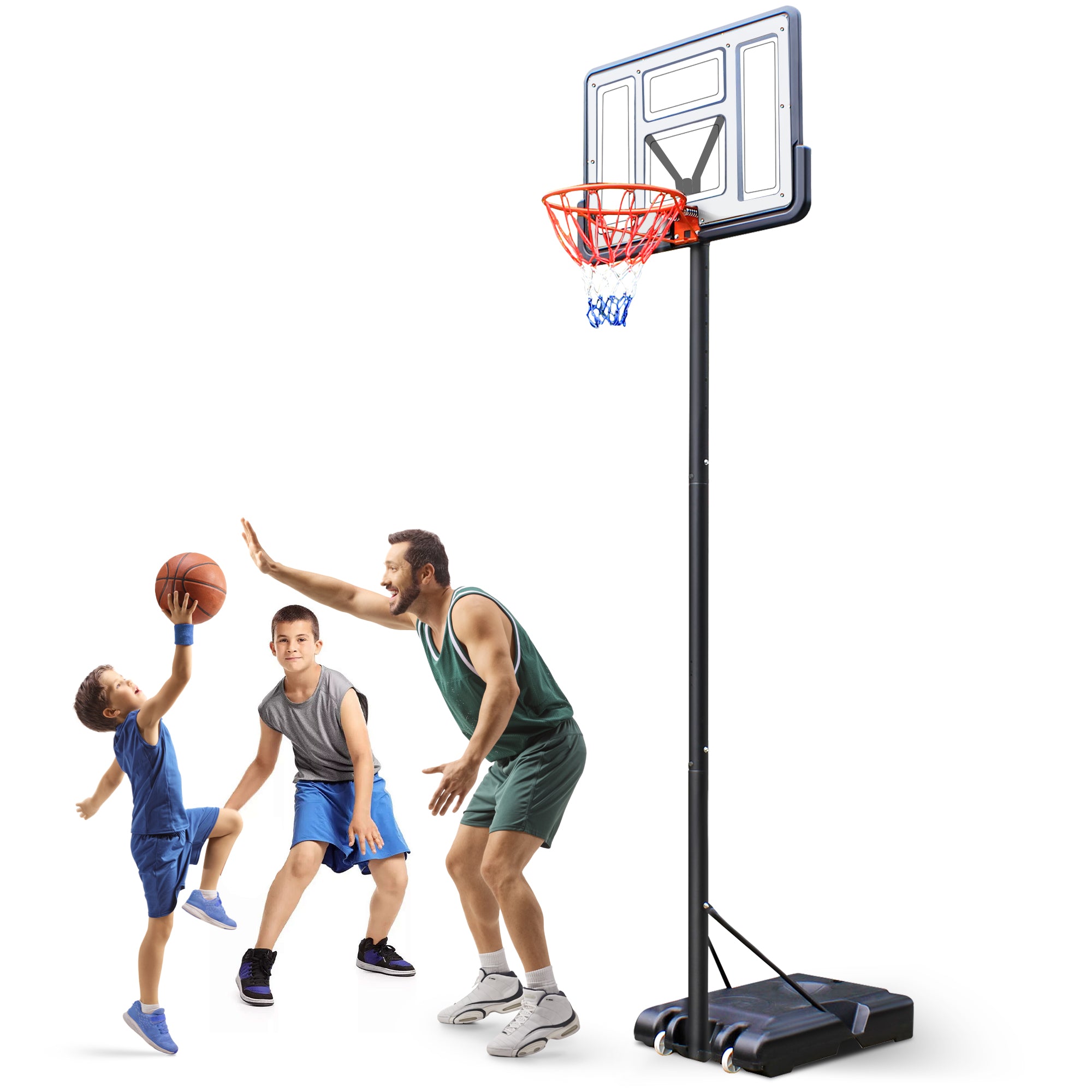 iFanze 44" Portable Basketball Hoop System, 4.4-10 ft Height Adjustable Basketball Goal System with Wheels and Shatterproof Backboard and Large Base for Adults Kids Outdoor Indoor Court