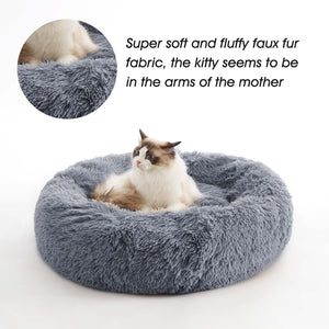 Calming Dog & Cat Bed, Anti-Anxiety Donut Cuddler Warming Cozy Soft Round Bed, Fluffy Faux Fur Plush Cushion bed for Small Medium Dogs and Cats, 24"