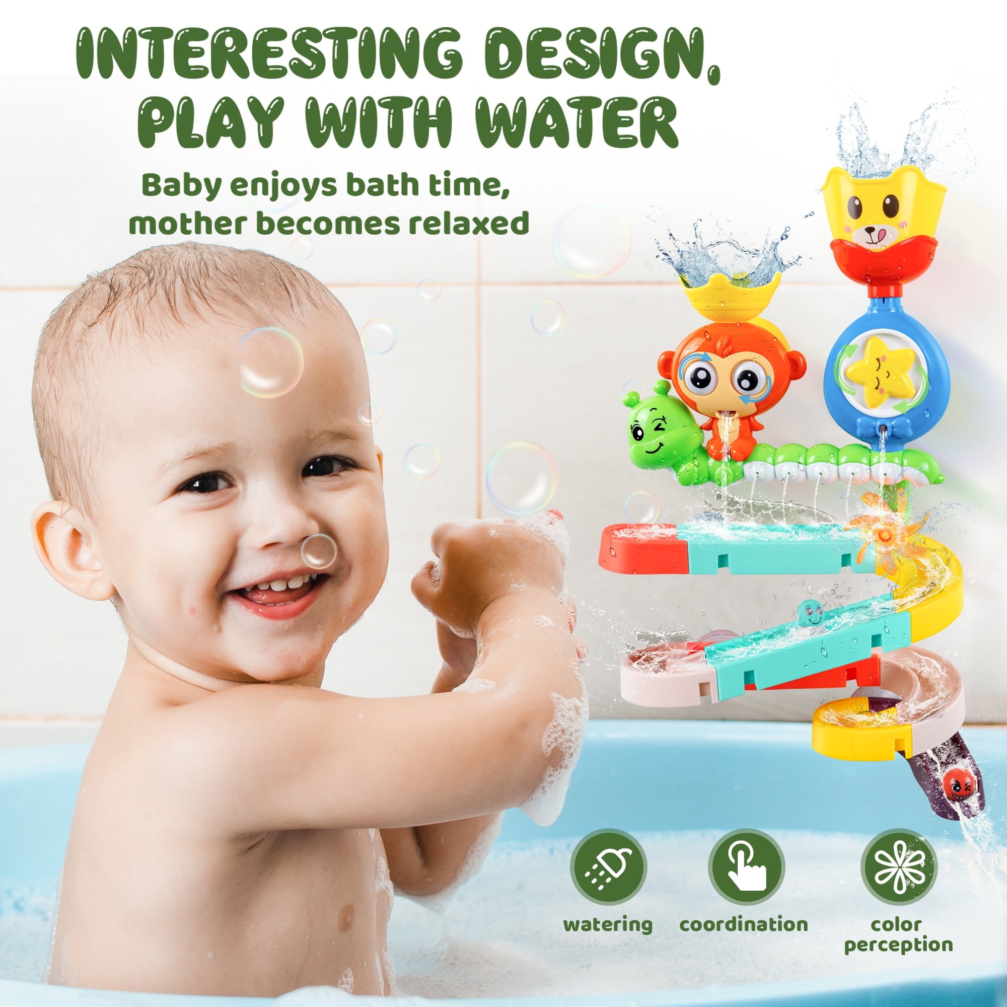 iFanze Bath Toys for Toddler Ages 1-6, Kids Bath Toy with Wall Track Building Set, Water Toys Birthday Gift for Boys Girls