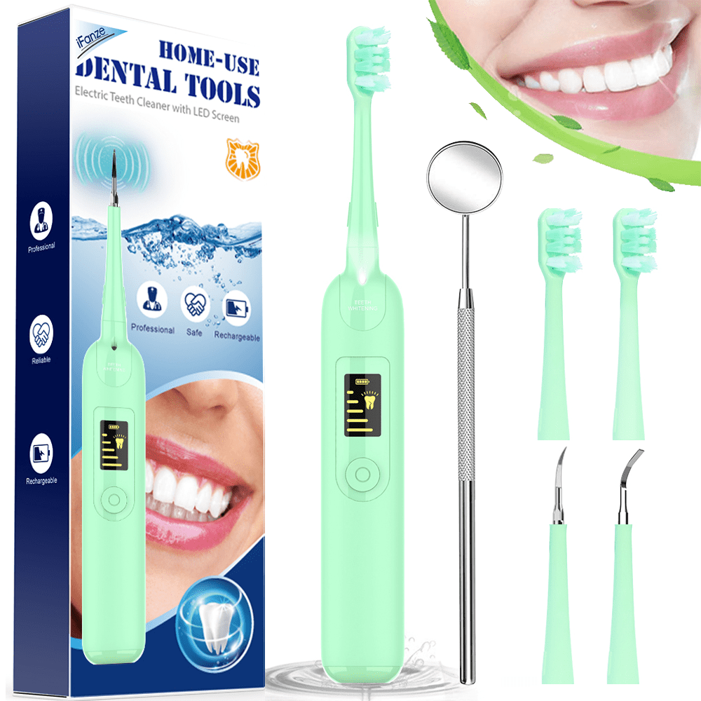 iFanze Electric Dental Calculus Remover, 5 Replaceable Heads Teeth Cleaning Tools Kit for Oral Care, Dental Scaler Tartar Stain Plaque Remover Teeth Cleaning Tools
