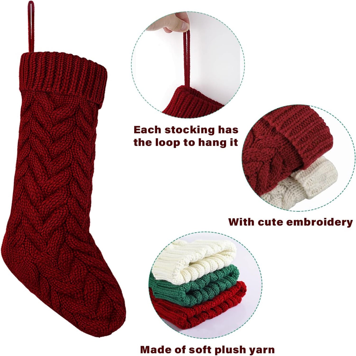 Melliful 18" Large Christmas Stockings, 4 Pack Christmas Hanging Sock Decorations, Plush Knitted Stockings for Family Holiday Christmas Tree Fireplace Decorations