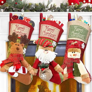 3Pcs Christmas Stockings, 20 inch Xmas Stocking Ornaments Xmas Candy Biscuit Gift Sock Bag Christmas Tree Hanging Pendant