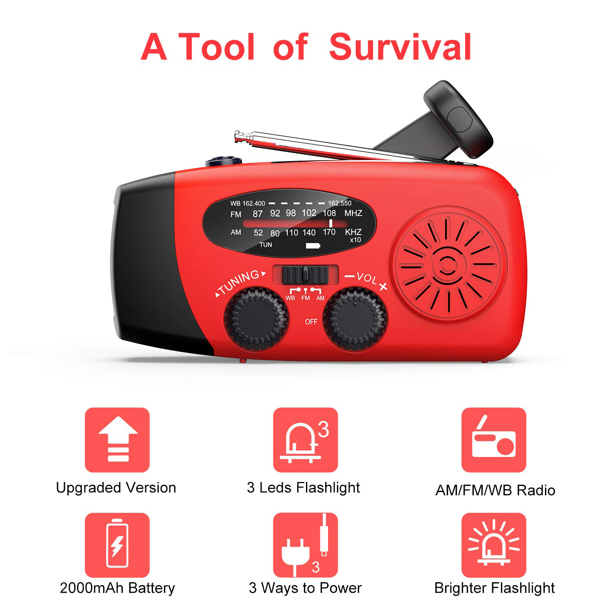 Emergency Bluetooth Radio Speaker, Portable Battery NOAA AM FM Hand Crank Flashlight Solar Radio, SOS Alarm Weather Radio