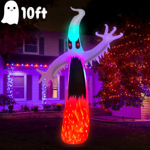 10ft Halloween Inflatables Ghost, Melliful Blow up with Rotating Flame & Color Changing LED Lights