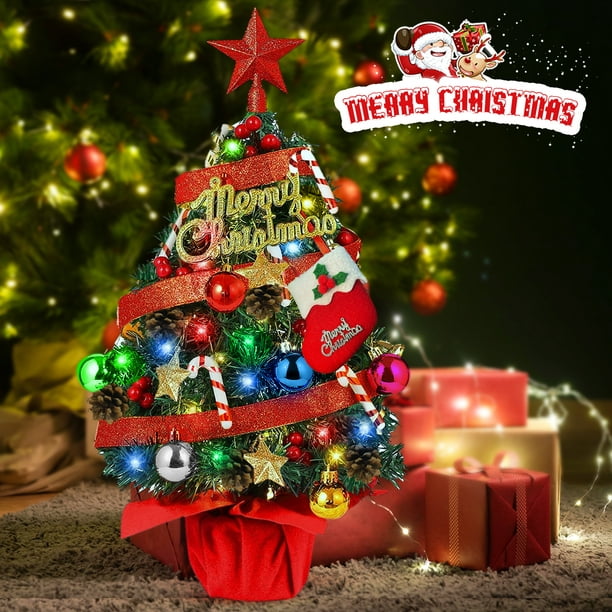 2ft Tabletop Christmas Tree with Led Hanging Lights Desktop Mini Xmas Tree Decoration