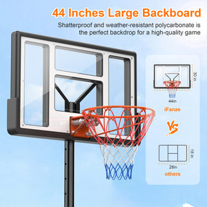 iFanze 44" Portable Basketball Hoop System, 4.4-10 ft Height Adjustable Basketball Goal System with Wheels and Shatterproof Backboard and Large Base for Adults Kids Outdoor Indoor Court