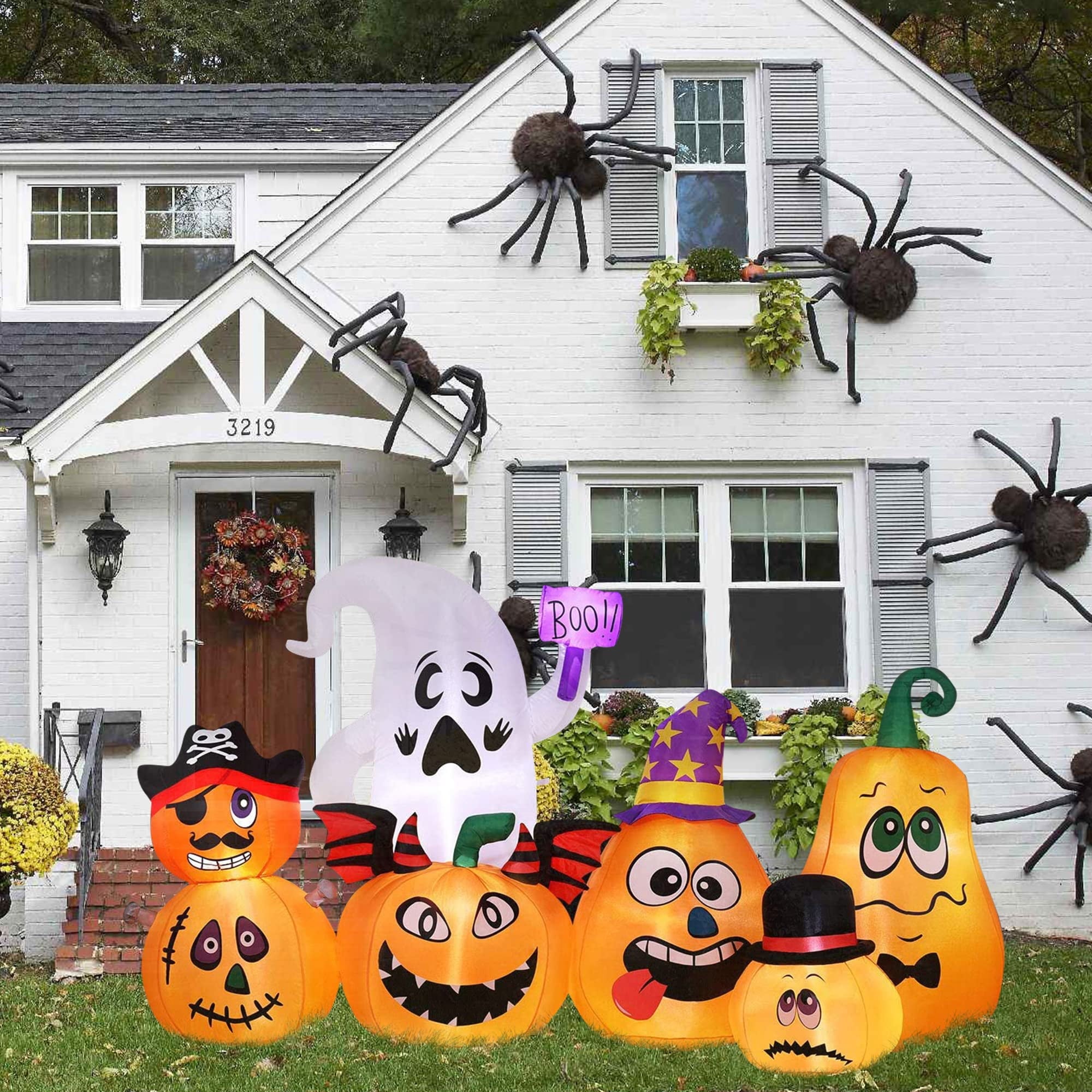 8FT Halloween Inflatables, Built-in LED Lights, Outdoor Blow-Up Halloween Decorations