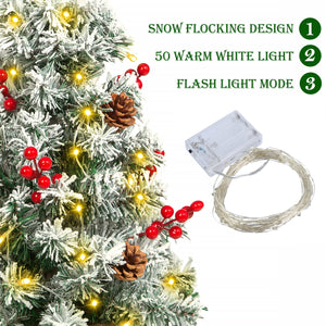 20in Pre-Lit Tabletop Artificial Christmas Tree in Green for Home, Office, Party Decoration with LED Light String, red Star Topper and Christmas Tree Ornaments set. Foldable Stand