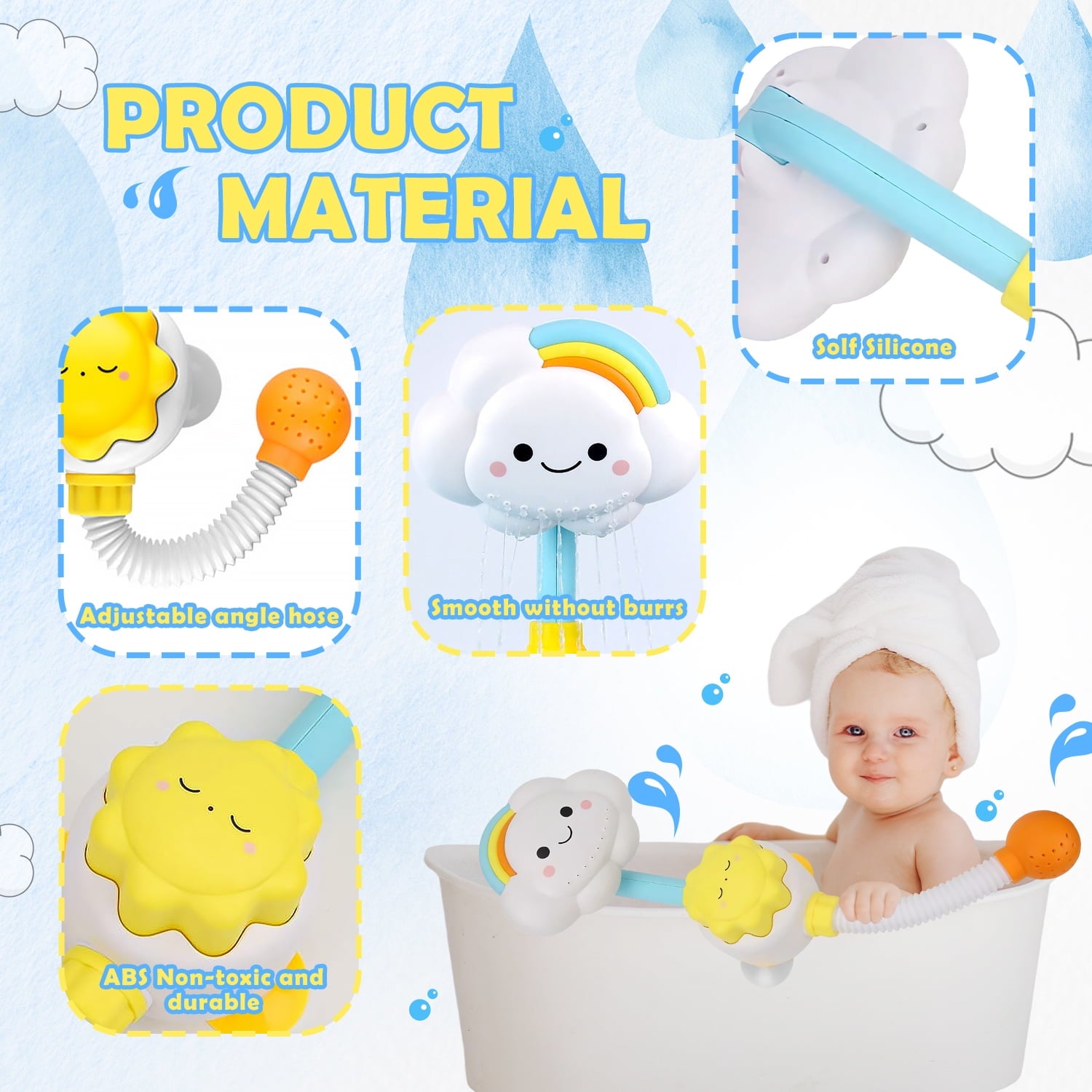Ifanze Baby Bath Toy, Baby Bathtub Toys with Cloud and Rainbow Shower Head, Suction Spinner Toys, Water Pump Summer Essentials for Kids Toddlers Infants