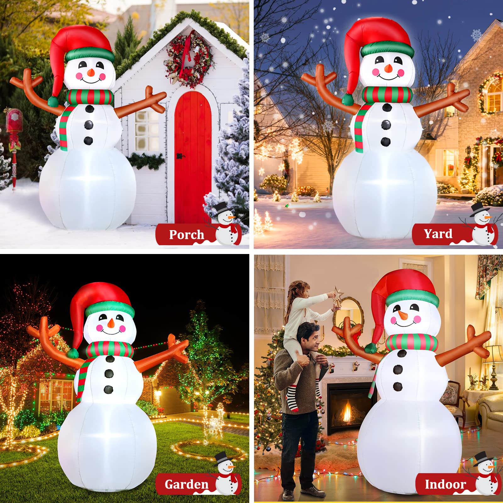 6FT Christmas Inflatables Snowman Outdoor Decoration, Blow up Snowman Yard Decoration with LED Lights Built-in, Holiday Decor for Xmas Party Indoor Outside Garden Lawn Porch