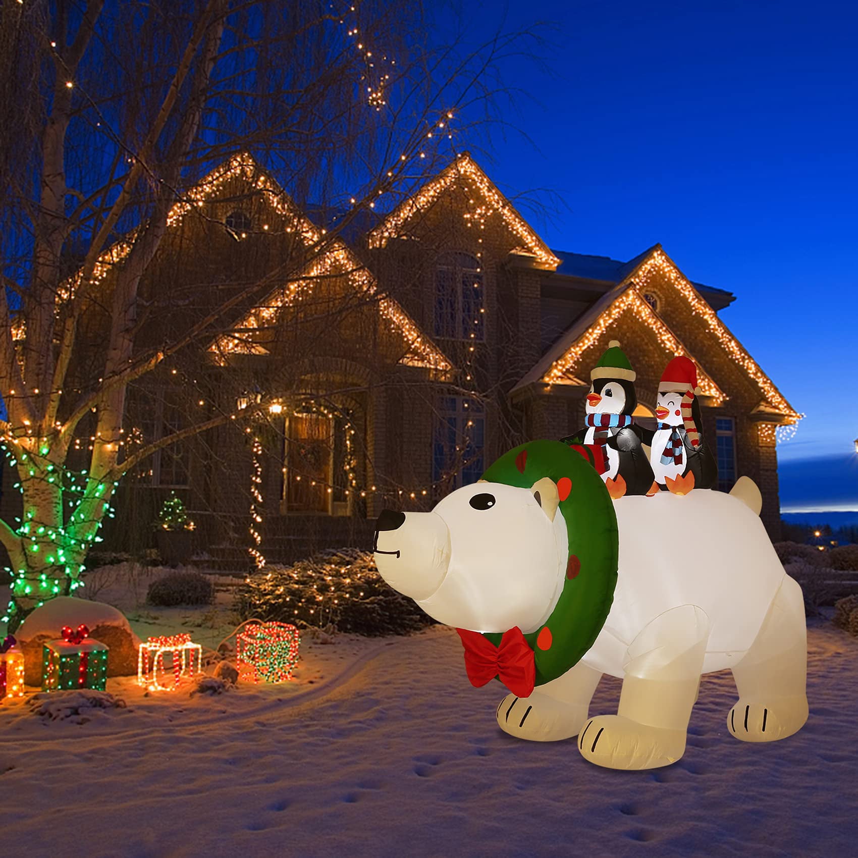 6FT Giant Christmas Inflatable Polar Bear Decorations Outdoor Christmas Inflatables with Led Lights for Holiday Yard Decor Christmas Xmas Indoor Outdoor Yard Decorations