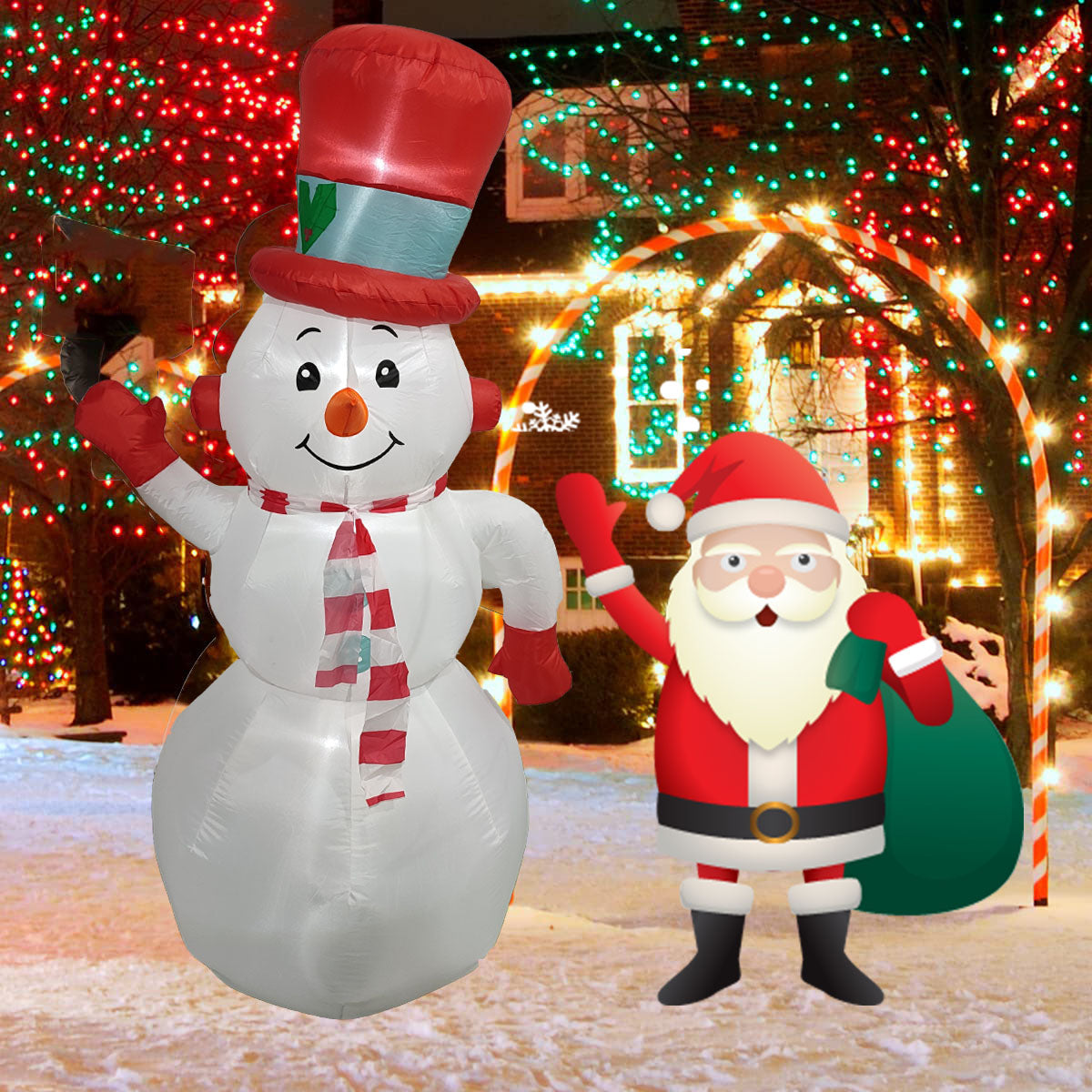 iFanze 6FT Christmas Inflatable Snowman with Build in LED Lights, Lighted Blow Up White Snowman for Indoor / Outdoor Xmas Holiday Decor, Light Up Lawn Yard Garden Decorations