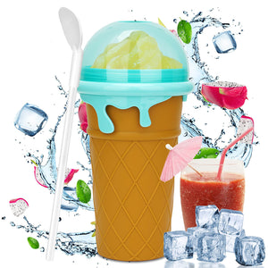 Slushie Cup Maker, Squeeze DIY Quick Frozen Magic Slushy Cup with Lids and Straws, Brown