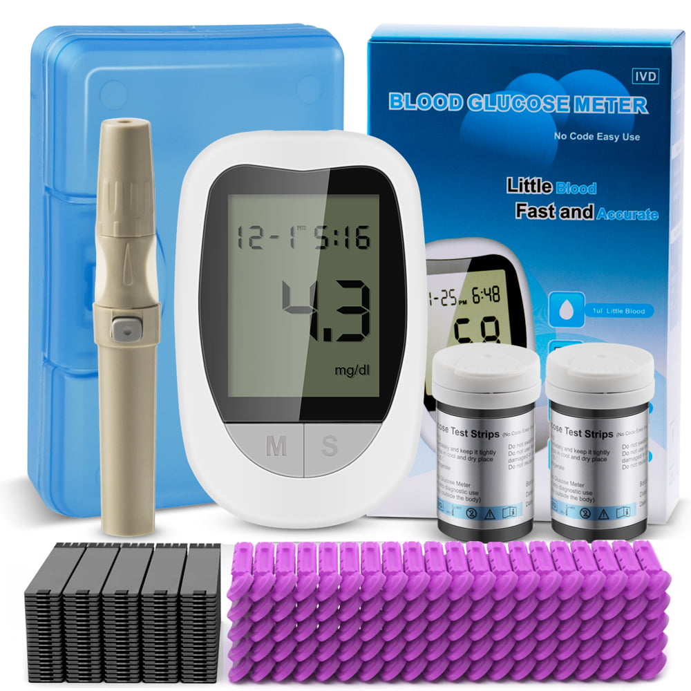 Blood Glucose Monitor Kit with 100 Glucometer Strips, 100 Lancets, Lancing Device, Carrying Case