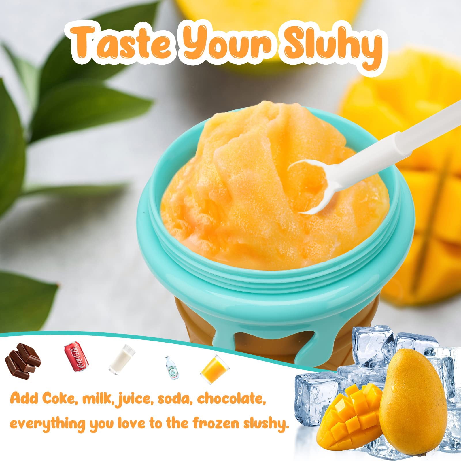 Slushie Cup Maker, Squeeze DIY Quick Frozen Magic Slushy Cup with Lids and Straws, Brown