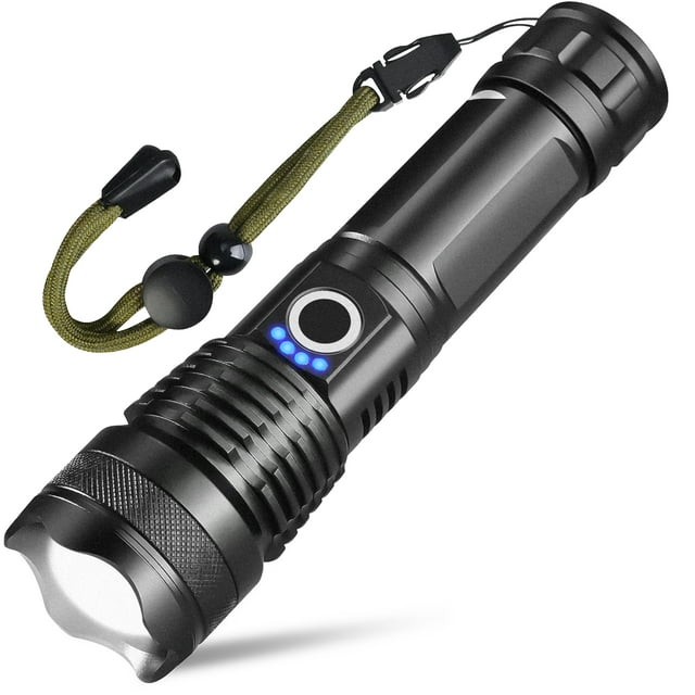 90000 Lumens Powerful Flashlight, USB Rechargeable Waterproof XHP70 Searchlight Super Bright 5 Modes LED Flashlight Zoom Bar Torch for Hiking Hunting Camping Outdoor Sport (Battery Included)