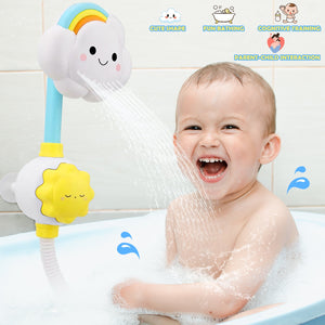 Ifanze Baby Bath Toy, Baby Bathtub Toys with Cloud and Rainbow Shower Head, Suction Spinner Toys, Water Pump Summer Essentials for Kids Toddlers Infants