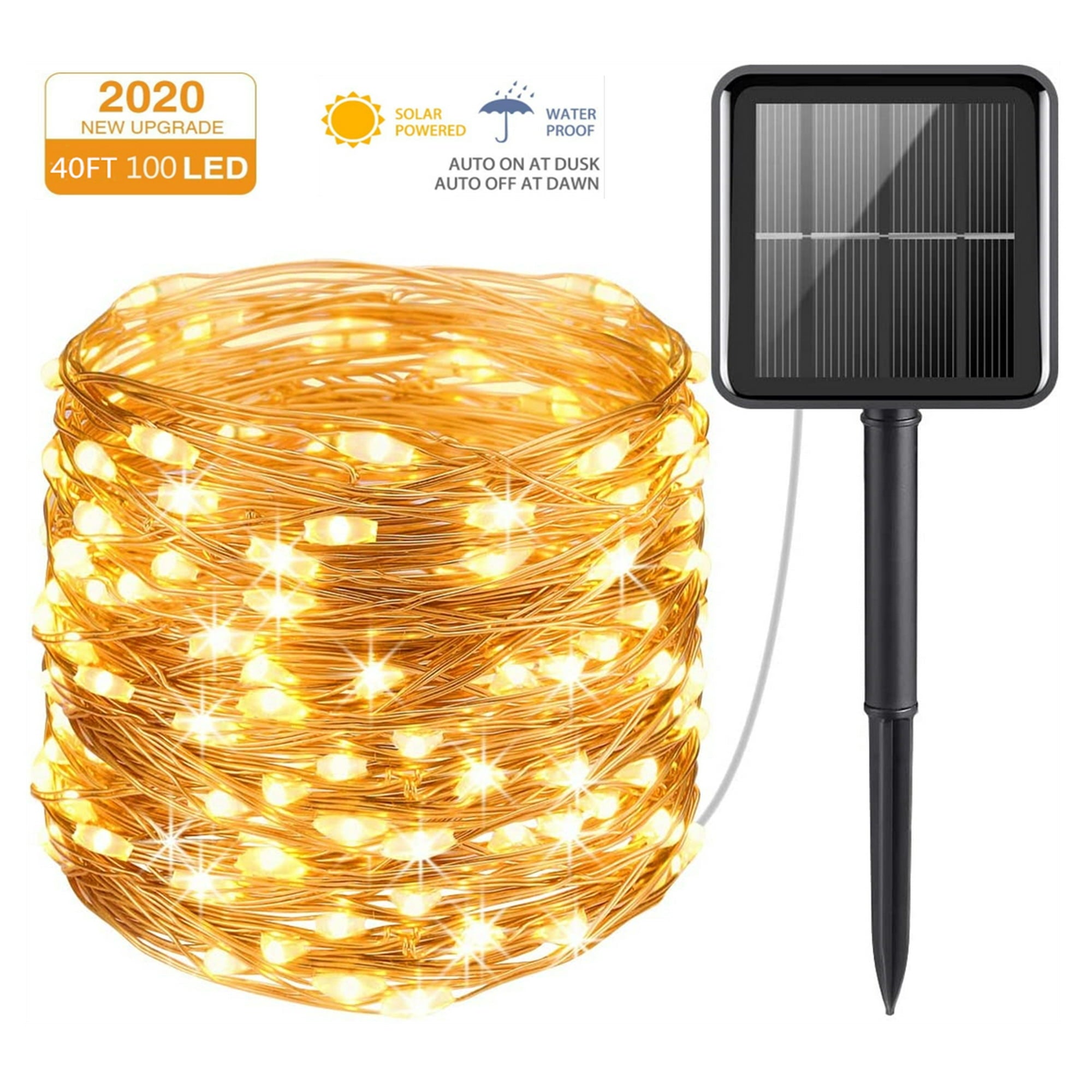 Outdoor Solar String Lights, 40ft 100 LED 8 Lighting Modes Copper Wire Solar Decorative Lights, Waterproof Solar Fairy Lights for Garden, Wedding, Patio, Bedroom, Party, Bushes, Trees and Christmas