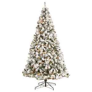 Melliful 6ft Pre-Lit Snow Flocked Artificial Christmas Tree，with 1000 Branch Tips and 200 LED Lights Holiday Home Xmas Decoration，Metal Base Stand,White