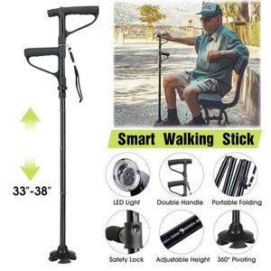 iFanze Walking Canes for Men & Women, Folding Walking Stick with Double T Handle for Seniors Adults, Black