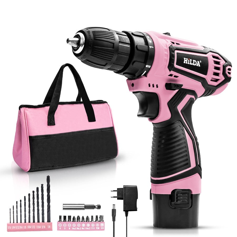 12V Cordless Drill, 2 Variable Speed Electric Power Screw Gun Set  Multi-function Household Rechargeable Hand Cordless Screwdriver