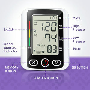Upper Arm Blood Pressure Monitor Automatic Digital BP Meter Voice Broadcast Backlight LCD Display 8.7”-12.5” Extra Range Cuff for Home Use