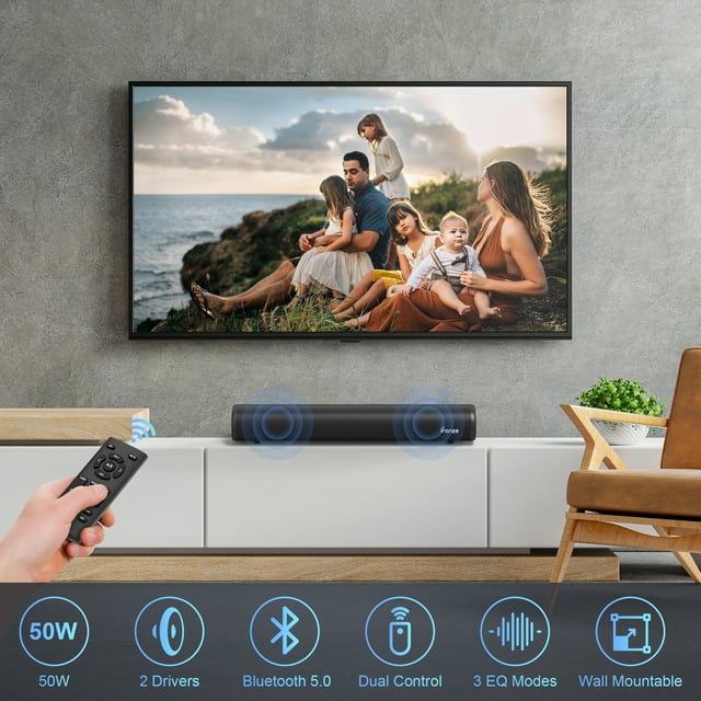 Sound Bar for TV, 50W Soundbar with Built-in Subwoofers Wired & Wireless 3D Surround Sound TV Speakers Home Theater System, Bluetooth 5.0/Optical/AUX/Coaxial/HDMI/USB Connection, Remote Control