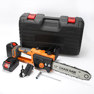 iFanze 12 inch Chainsaw Cordless, Handheld Electric Chain Saw Power Chainsaws with 2 Battery for Wood Cutting Tree Trimming, Orange