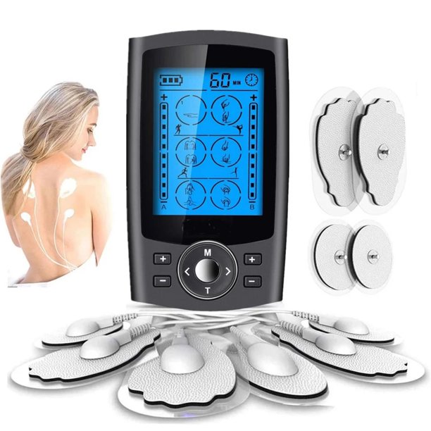 TENS EMS Unit Muscle Stimulator, 24 Modes, Dual Channel, Rechargeable Pulse  Massager for Back, Neck, Muscle Pain Relief. with 12 Electrode Pads, ABS