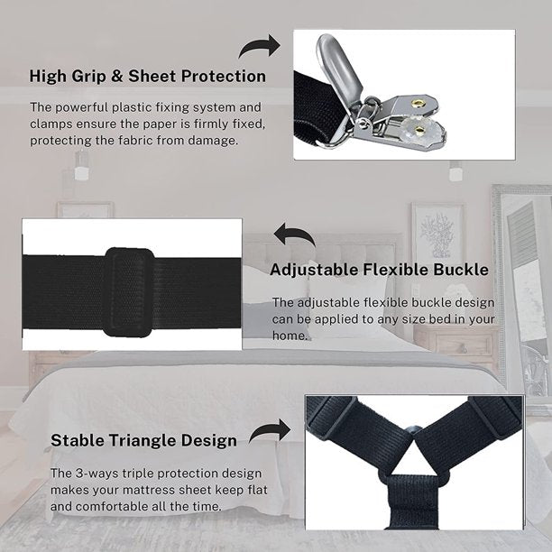 Adjustable Crisscross Bed Fitted Sheet Straps Suspenders Grippers