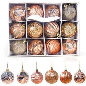 12Pcs 6cm/2.36” Christmas Tree Baubles Shatterproof Plastic Xmas Tree Decorations Christmas Balls Ornament Hanging Pendants Holiday Party Festival Decor (Gold)
