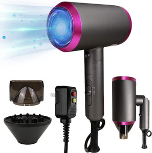 Ionic Hair Dryer, 1800W Professional Blow Dryer Safety Upgraded, Negative Ion Technolog, 3 Heating/2 Speed/Cold Settings, Contain 1 Nozzles and 1 Diffuser for Home Salon Travel Kids