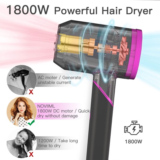 Xpreen Hair Dryers, Xpreen Portable 1800W Negative Ion Hair Dryers with Diffusers, Handle Foldable, 3 Nozzle, Overheat Protection, Blower Cold Air Hot Air for Women, Salon