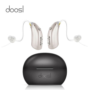 Doosl Hearing Amplifier for Ears, Rechargeable Hearing Amplifier with Portable Charging Case to Assist Hearing of Seniors, 1 Pair, Silver