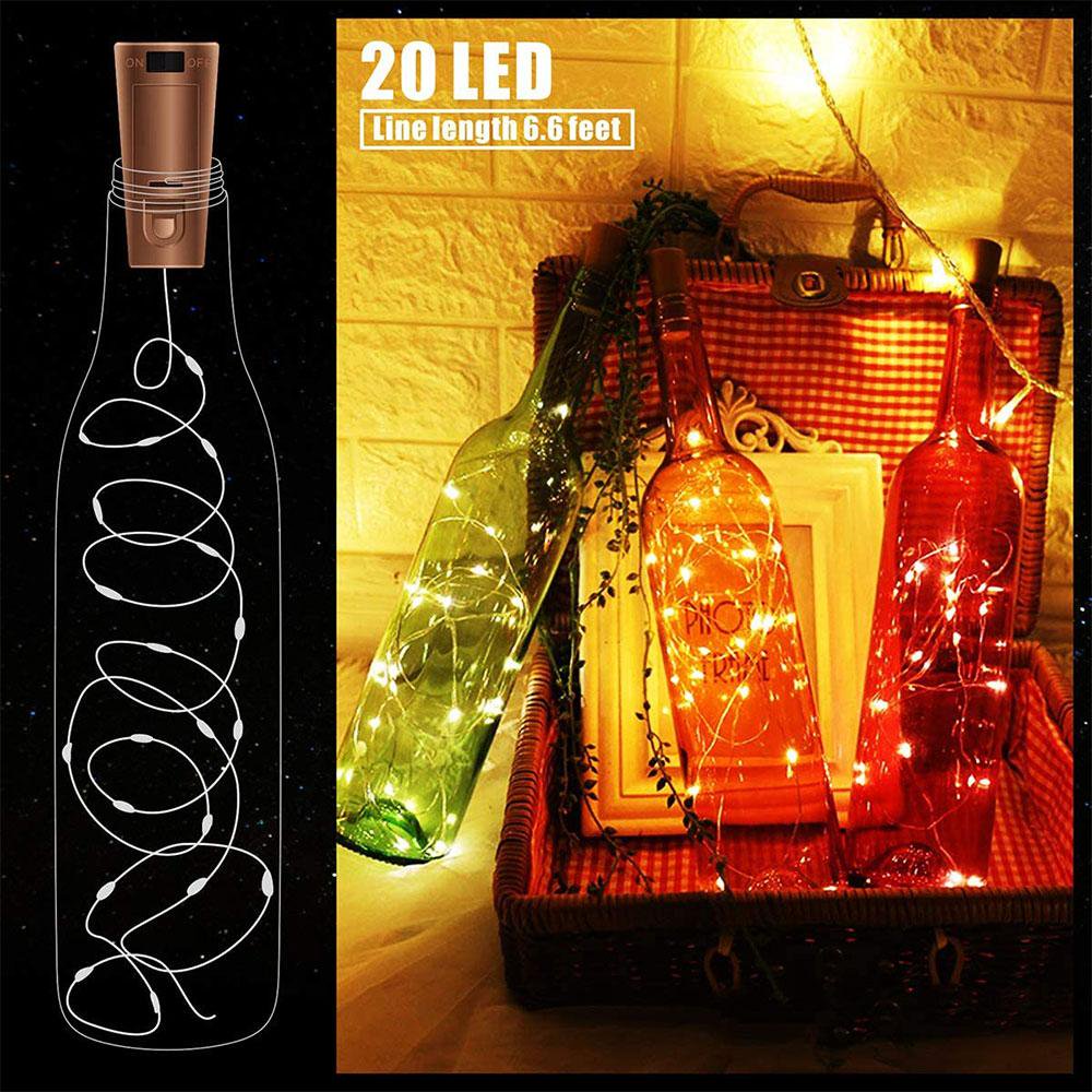 Wine Bottle Lights with Cork, Christmas Lights 20 LED 18 Pack Fairy Lights Waterproof Battery Operated Cork String Lights for Jar Party Wedding Christmas Festival Bar Decoration, Warm White