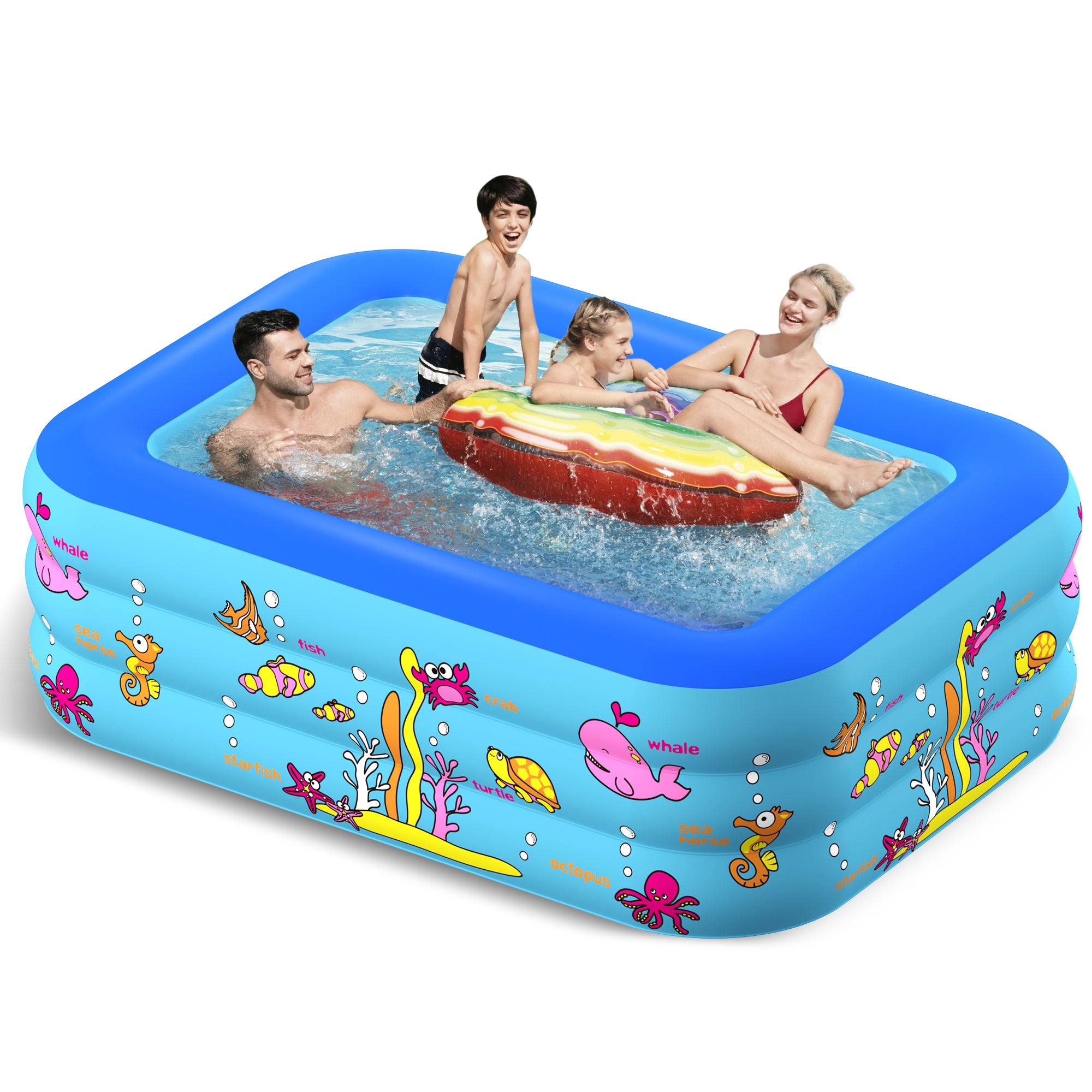Inflatable Swimming Pool, 83" X 57" X 24" Full-Sized Unique 3-Tier Design Swimming Pool for Backyard, Outdoor, Garden, Summer Water Party
