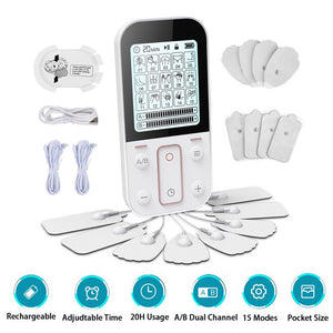 Xpreen TENS Unit EMS Muscle Stimulator, Xpreen 15 Modes Rechargeable EMS Pulse Massager Pain Relief Pulse Massager with 8 Reuseable Pads