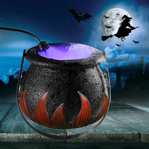 Halloween Witch Cauldron Fog Machine Mist LED Smoke Machine with Colorful Lights for Halloween Decor Black