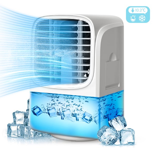 Personal Air Cooler, 800ml Portable Air Conditioner Fan with 7-Color LED Light Auto-Rotating