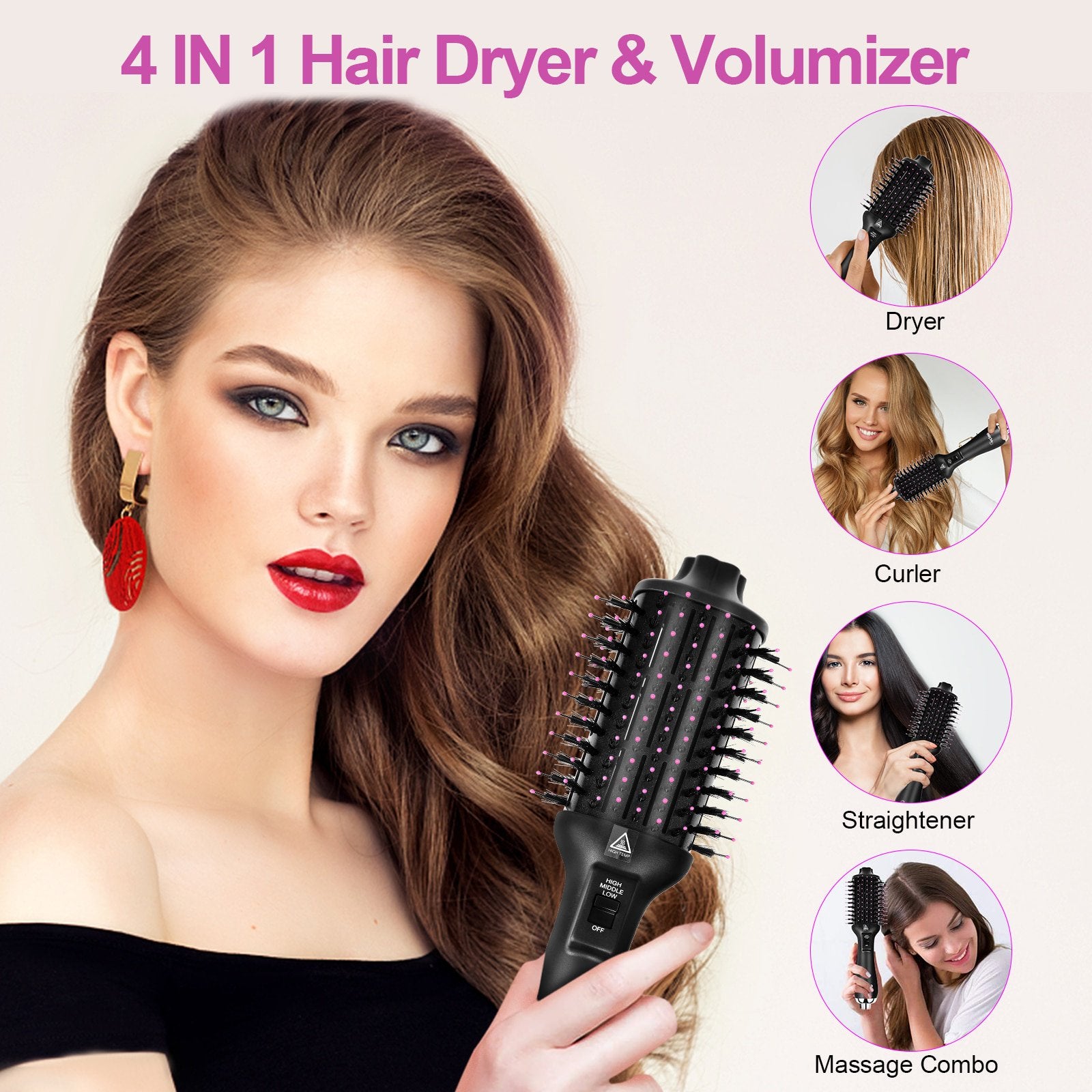 Vcloo Hair Dryer Brush Hot Air Brush 4 in 1 Negative Ion Blow Dryer Women One Step Brush Styler Set for Straightener, Volumizer, Curling, Salon
