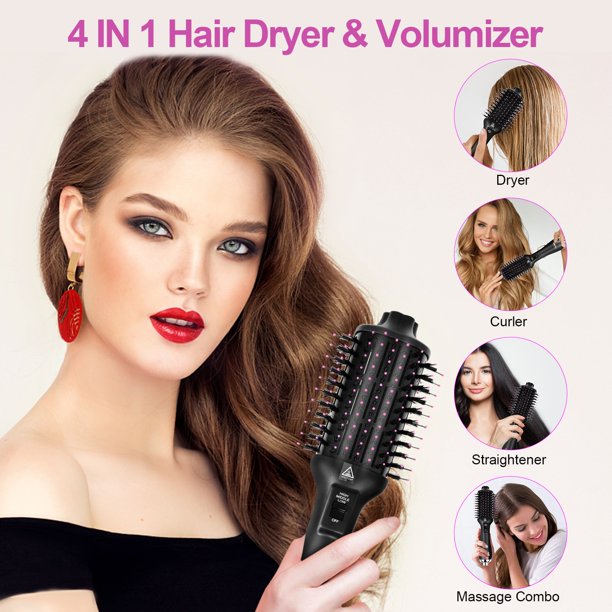 Xpreen Hair Dryer Brush,Hot Air Brush,One-Step Hair Dryer And Volumizer, 4 in 1 Blow Dryer Styler,Negative Ion Ceramic Hot Air Brush Comb for Rotating Straightening Curling