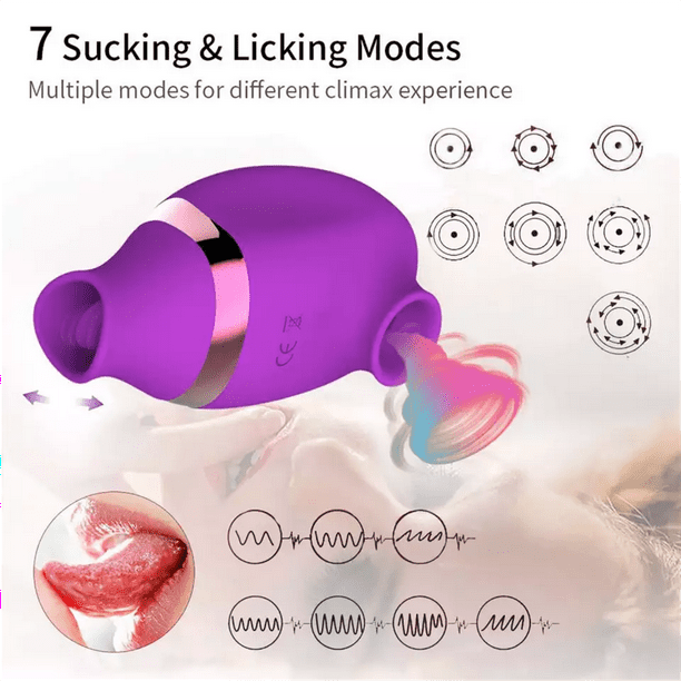 Sucking Licking Toy, 2 in 1 Licking & Vibrating Clitoral Nipples Stimulator, 7 Modes for Quick Orgasm Tongue Licker, Rechargeable Adult Sex Toys for Women Couples, Purple