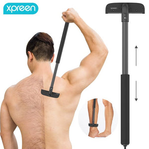 Back Shaver, XPREEN Adjustable Telescopic Back Hair Removal Shaver, Portable Painless Back Hair Trimmer Professional Body Groomer for Wet or Dry Trimmer Kit