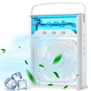 Doosl Personal Air Cooling Fan with 3 Adjustable Wind Speed & 7 Color LED Light, White