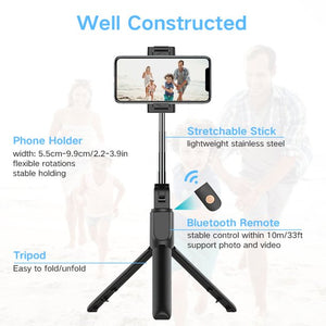 Selfie Stick Tripod, Lightweight Aluminum All in One Extendable Phone Tripod Selfie Stick Bluetooth with Remote for Facetime/Adventure Shots/Instagram/Facebook Live