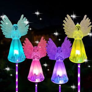 Vinsic 2 Pack Solar Angel Lights, Solar Stake Light, Angel Topper Light, Multi-Color Changing LED Stake Light with Fiber Optic Power for Yard Patio Lawn Grave Cemetery Decorations