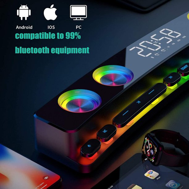 Doosl Gaming Computer Speaker, 3600mA Dual Powerful 12W with Colorful RGB Light, Wireless Bluetooth 5.0 or 3.5mm Aux-in Connection, HIFI Stereo Audio Computer Sound Bar for Desktop