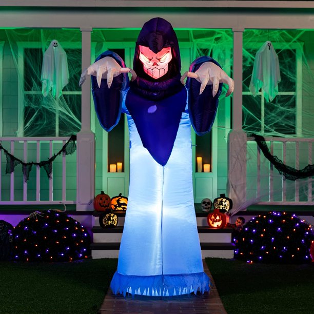 8 FT Halloween Inflatable Giant Spooky Warlock with Build-in LED Blow Up Inflatables, Towering Terrible Ghost Warlock for Lawn Yard Garden Outdoor Holiday Decor
