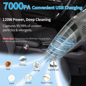Beenate Portable Cordless, 7KPA Powerful Cyclonic Suction Vacuum Cleaner, Quick Charge Hand with Washable HEPA Filter for Car
